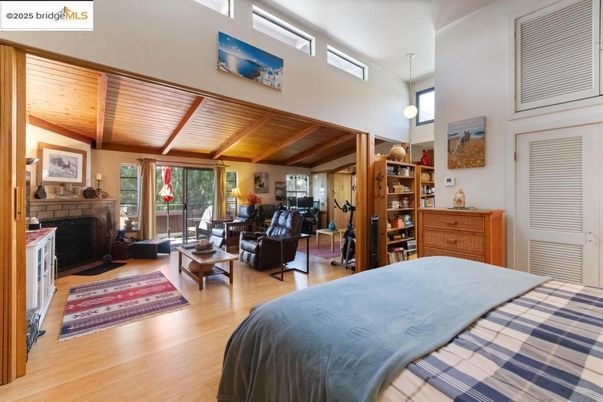 Bedroom, Fireplace, Interior, Wooden Beams, Wooden Ceilings, Wood Texture Flooring