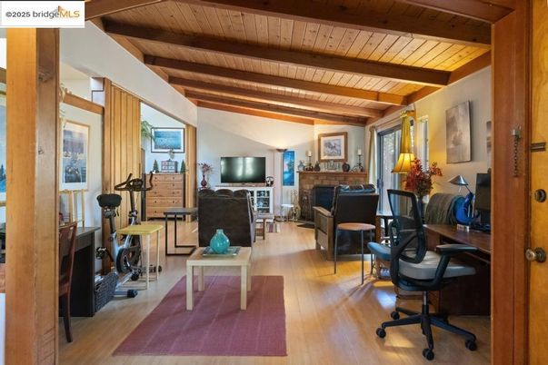 Fireplace, Home Office, Interior, Wooden Beams, Wooden Ceilings, Wood Texture Flooring