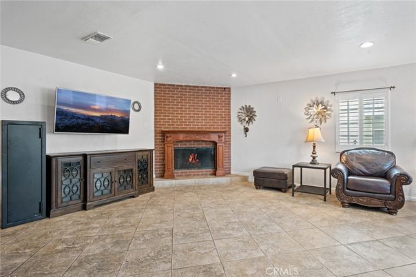 Fireplace, Interior, Recessed Lighting, Stone Walls