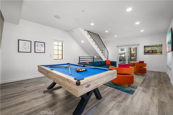 Billiard Table, Game Room, Interior, Living room, Recessed Lighting, Wood Texture Flooring