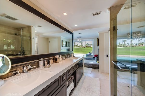 Bathroom, Dual Sink Vanities, Glass Shower, Interior, Recessed Lighting