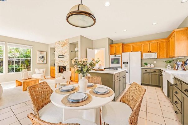 Dining room, Fireplace, Interior, Kitchen, Living room, Recessed Lighting