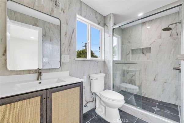 Bathroom, Glass Shower, Interior, Marble Walls, Recessed Lighting