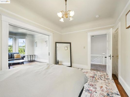 Bedroom, Interior, Pendant Lights, Wood Texture Flooring