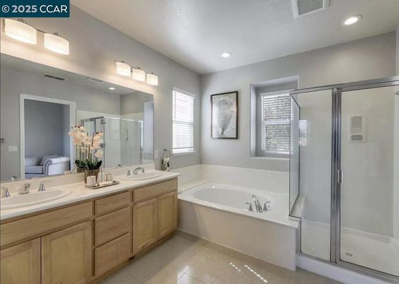 Bathroom, Dual Sink Vanities, Glass Shower, Interior, Recessed Lighting