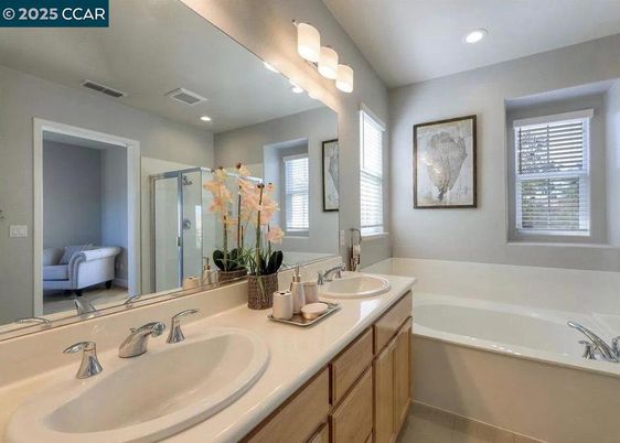 Bathroom, Dual Sink Vanities, Glass Shower, Interior, Recessed Lighting