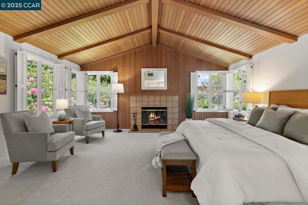 Bedroom, Fireplace, Interior, Living room, Wooden Beams, Wooden Ceilings, Wooden Walls