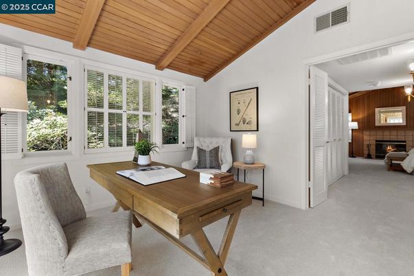 Fireplace, Home Office, Interior, Wooden Beams, Wooden Ceilings