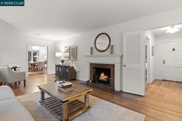 Dining room, Fireplace, Interior, Living room, Wood Texture Flooring