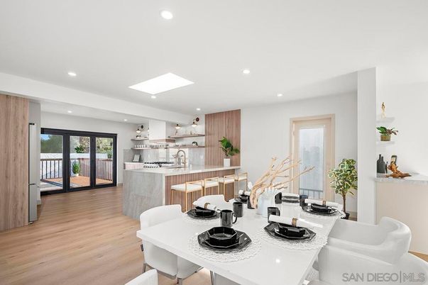 Dining room, Interior, Kitchen, Recessed Lighting, Stainless Steel Appliances, Wood Texture Flooring