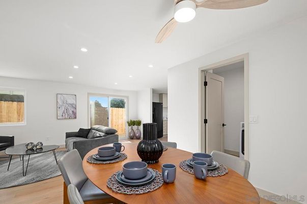 Dining room, Interior, Living room, Recessed Lighting, Wood Texture Flooring