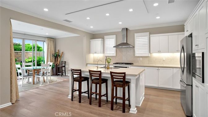 Dining room, Interior, Kitchen, Recessed Lighting, Stainless Steel Appliances, Wood Texture Flooring