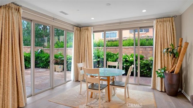 Dining room, Interior, Recessed Lighting, Wood Texture Flooring