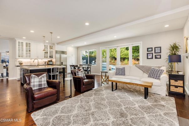 Interior, Kitchen, Living room, Pendant Lights, Recessed Lighting, Stainless Steel Appliances, Wood Texture Flooring