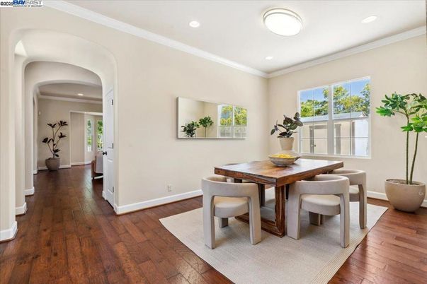 Dining room, Interior, Recessed Lighting, Wood Texture Flooring
