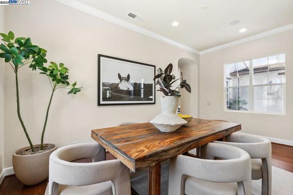 Dining room, Interior, Recessed Lighting, Wood Texture Flooring