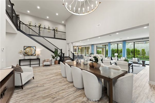 Dining room, Interior, Living room, Recessed Lighting, Wood Texture Flooring