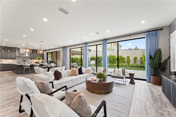 Dining room, Interior, Kitchen, Living room, Pendant Lights, Recessed Lighting, Stainless Steel Appliances, Wood Texture Flooring