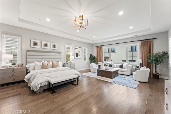 Bedroom, Interior, Pendant Lights, Recessed Lighting, Wood Texture Flooring