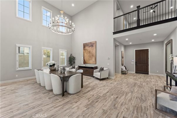 Chandelier, Dining room, Interior, Living room, Recessed Lighting, Wood Texture Flooring