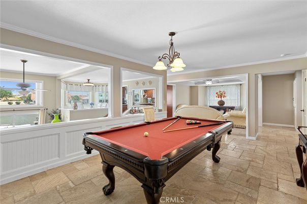 Billiard Table, Chandelier, Game Room, Interior, Pendant Lights