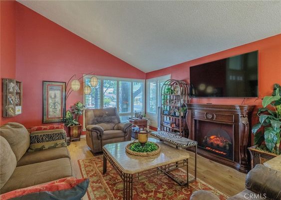 Fireplace, Interior, Living room, Pendant Lights, Wood Texture Flooring
