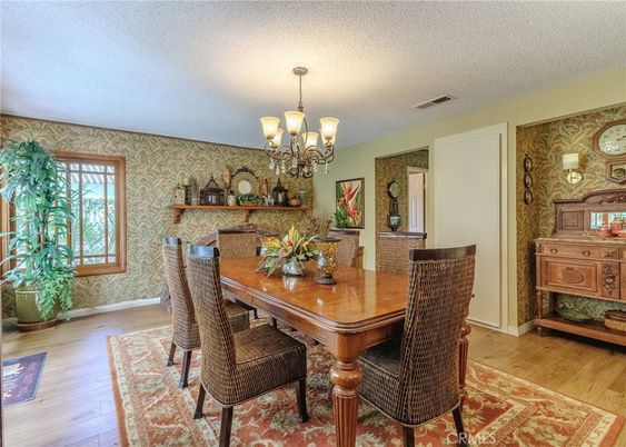 Chandelier, Dining room, Interior, Wood Texture Flooring
