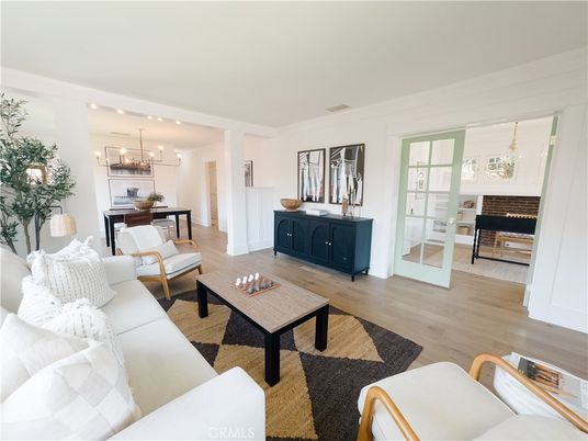 Dining room, Interior, Living room, Pendant Lights, Recessed Lighting, Wood Texture Flooring