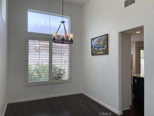 Chandelier, Empty room, Interior, Pendant Lights, Recessed Lighting, Wood Texture Flooring