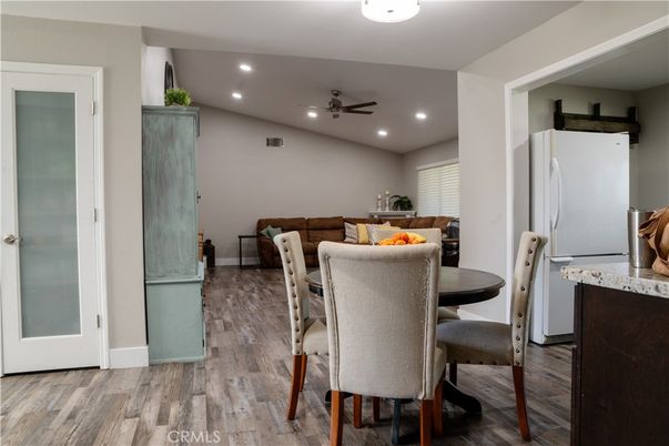 Dining room, Interior, Recessed Lighting, Wood Texture Flooring