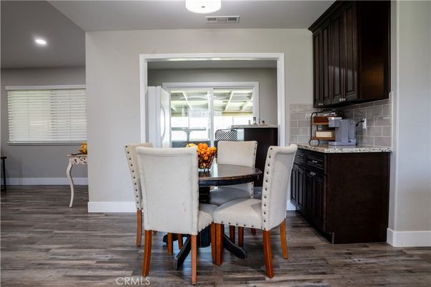 Dining room, Interior, Recessed Lighting, Wood Texture Flooring