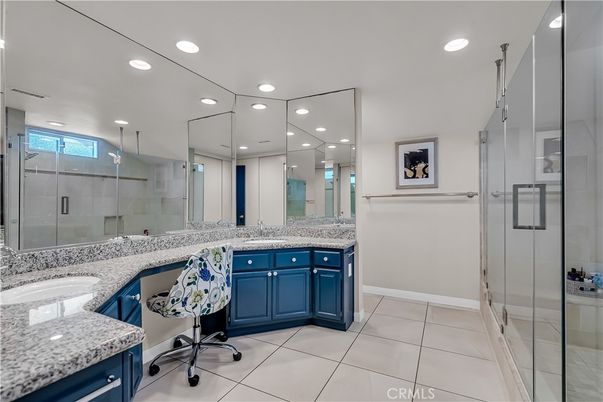 Bathroom, Dual Sink Vanities, Glass Shower, Interior, Recessed Lighting