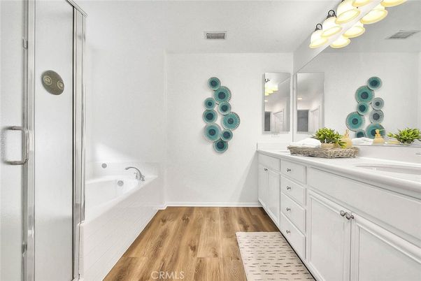 Bathroom, Dual Sink Vanities, Interior, Wood Texture Flooring