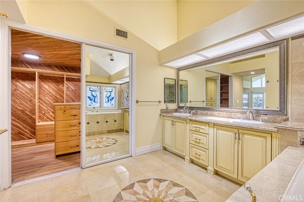 Bathroom, Dual Sink Vanities, Interior, Recessed Lighting, Wooden Walls