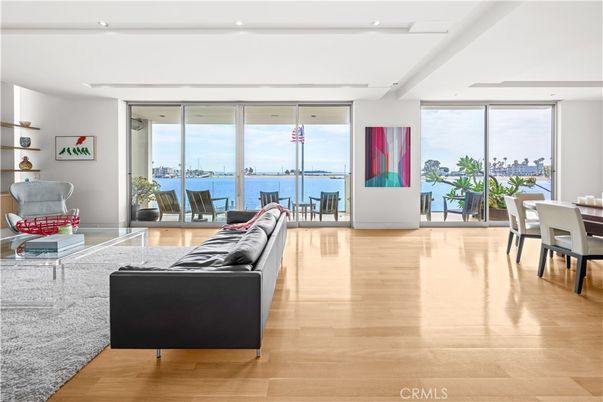 Dining room, Interior, Living room, Recessed Lighting, Water, Wood Texture Flooring