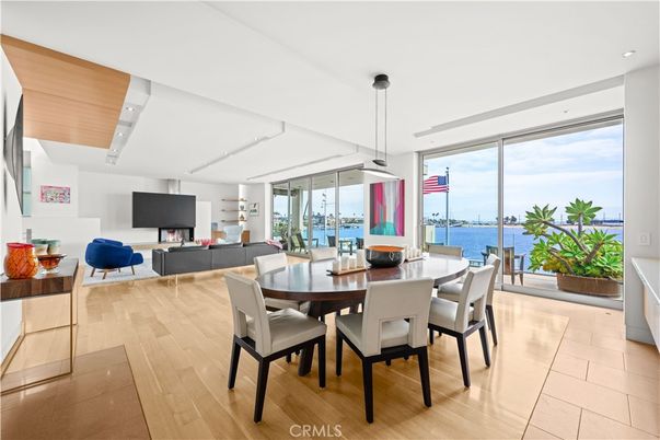 Dining room, Interior, Living room, Pendant Lights, Recessed Lighting, Water, Wood Texture Flooring