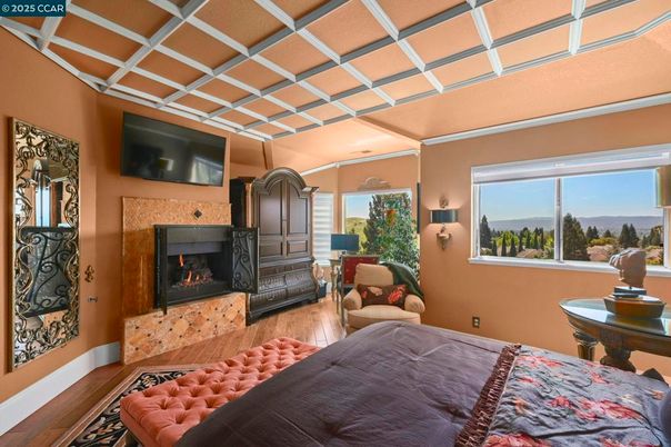 Bedroom, Fireplace, Interior, Wood Texture Flooring