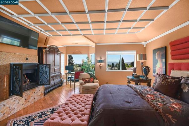 Bedroom, Fireplace, Interior, Wood Texture Flooring