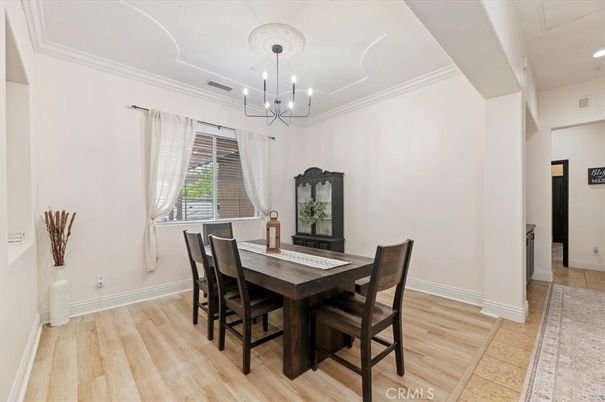 Chandelier, Dining room, Interior, Pendant Lights, Wood Texture Flooring