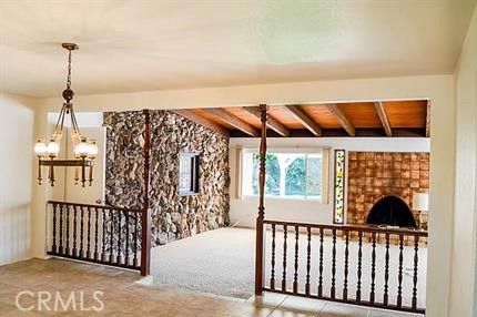 Chandelier, Fireplace, Interior, Wooden Beams, Wooden Ceilings
