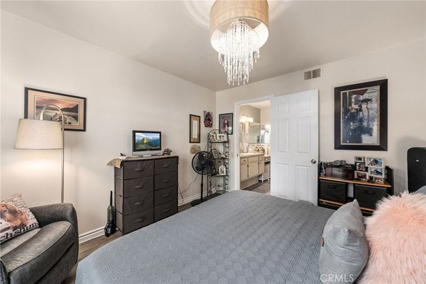 Bedroom, Chandelier, Interior, Wood Texture Flooring