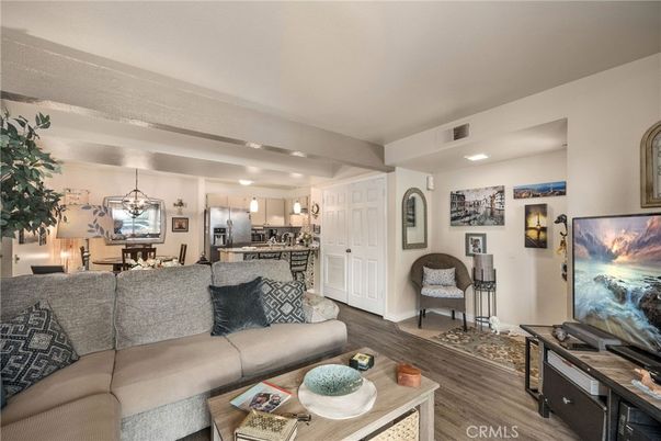 Dining room, Interior, Kitchen, Living room, Pendant Lights, Recessed Lighting, Stainless Steel Appliances, Wood Texture Flooring