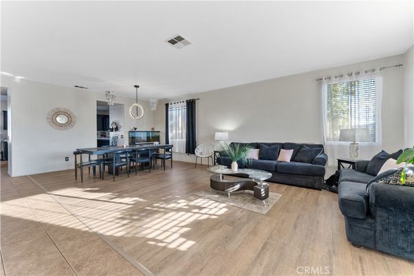 Dining room, Interior, Living room, Pendant Lights, Wood Texture Flooring