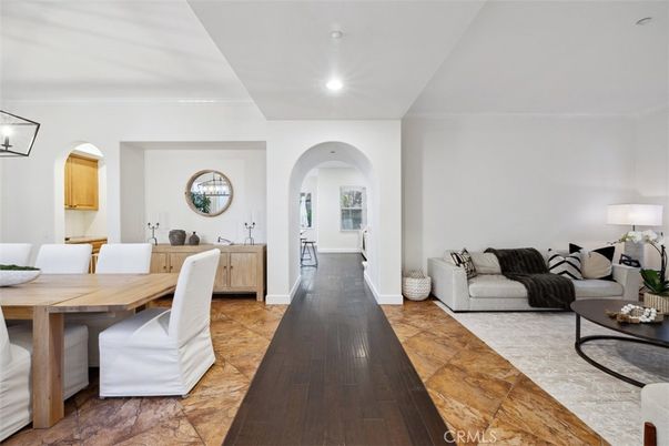 Dining room, Interior, Living room, Recessed Lighting, Wood Texture Flooring