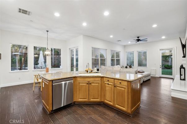Dining room, Interior, Kitchen, Living room, Pendant Lights, Recessed Lighting, Wood Texture Flooring