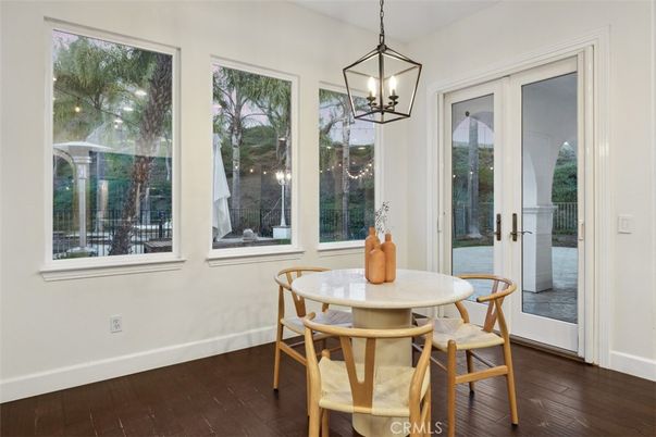 Dining room, Interior, Pendant Lights, Wood Texture Flooring