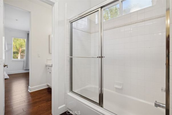 Bathroom, Glass Shower, Interior, Wood Texture Flooring