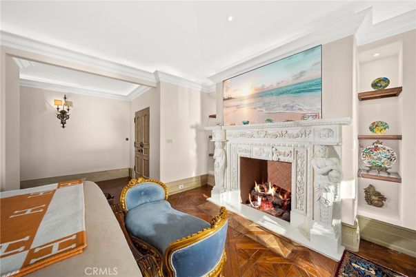 Fireplace, Interior, Recessed Lighting, Wood Texture Flooring