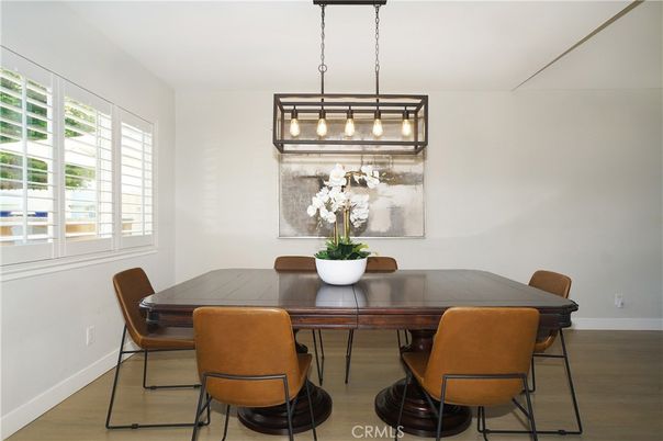 Dining room, Interior, Pendant Lights, Wood Texture Flooring