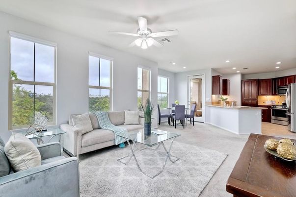 Dining room, Interior, Kitchen, Living room, Recessed Lighting, Stainless Steel Appliances